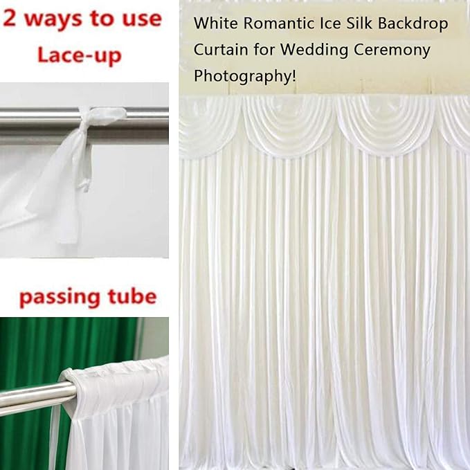 MYOYAY Luxury Ice Silk Backdrop Curtains 10x10ft Wedding Stage Backdrop Drapes Silk Fabric Curtain Panels for Wedding Ceremony Party Event Birthday Home Window Decorations White