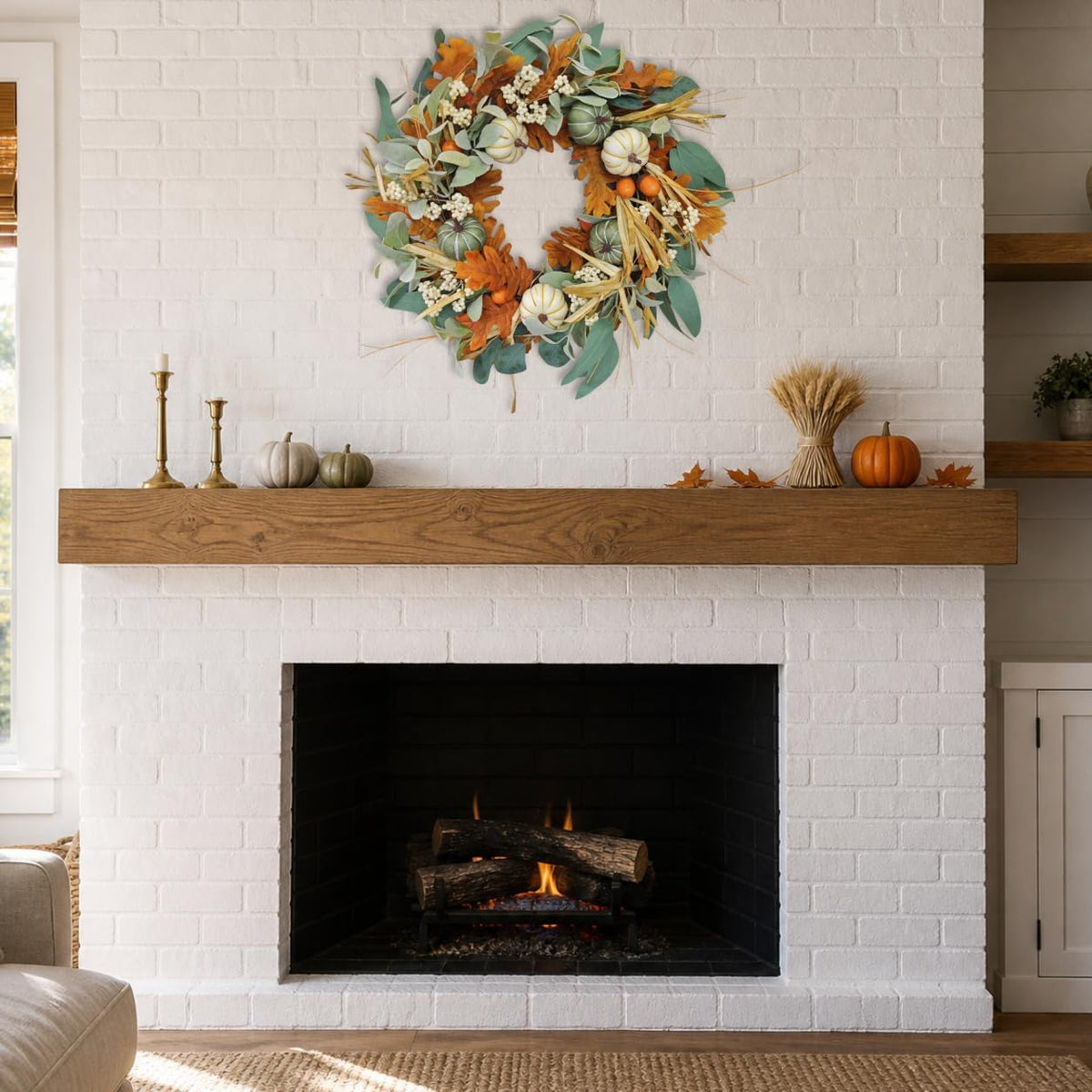 24 Inch Fall Wreaths for Front Door, Pumpkin Fall Wreath