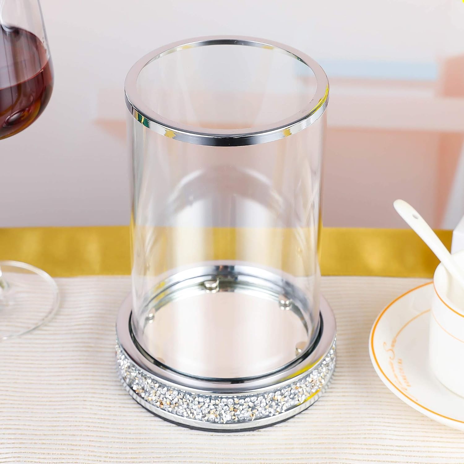 Pillar Candle Holders set of 2,Hurricane Candle Holders for Pillar Candle,Glass Candle Holder for Coffee Dining Table, Wedding, Christmas, Halloween, Home Decoration,Silver Candle Holders