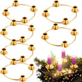 6 Pieces Christmas Advent Wreath Ring Advent Candle Holder Gold Wreaths Rings Xmas Metal Wrought Iron Candlestick Taper Metal Candle Holder for Home Table