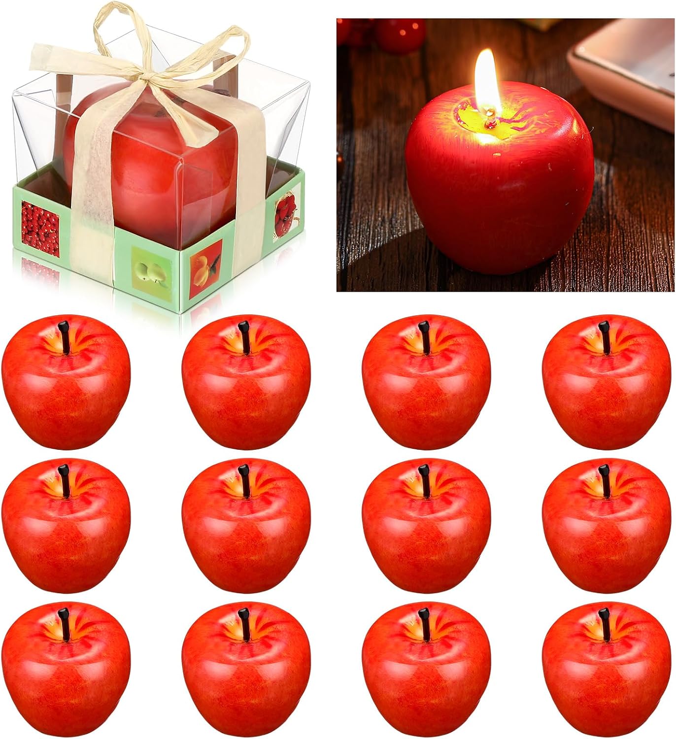 Tondiamo 12pcs Apple Candle Artificial Creative 3D Apple Shaped Candles Rosh Hashanah Party Wax Candle Gifts for Christmas Birthday Wedding Party Home Table Decor Mother Gifts (Red)