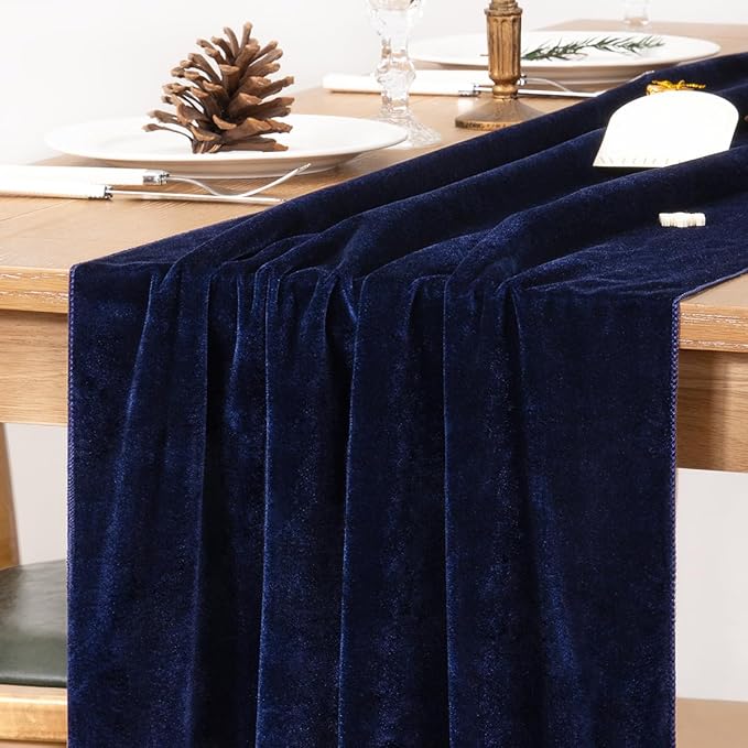 MLMC Navy Blue Velvet Table Runner 10ft Luxury Deep Blue Velvet Fall Table Runner 20x120 Inches for Wedding Reception Party Birthday Events Decor