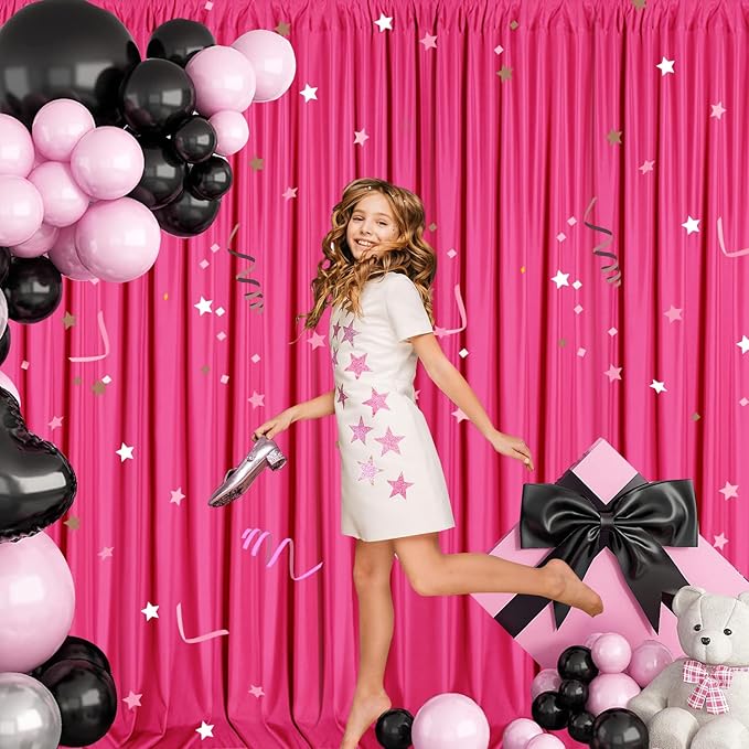 Sugargirl 10x10FT Fuschia Backdrop Curtains Polyester Photo Backdrop Drapes Curtains 2 Panels with Rod Pockets for Party Birthday Wedding Photography Home Decoration