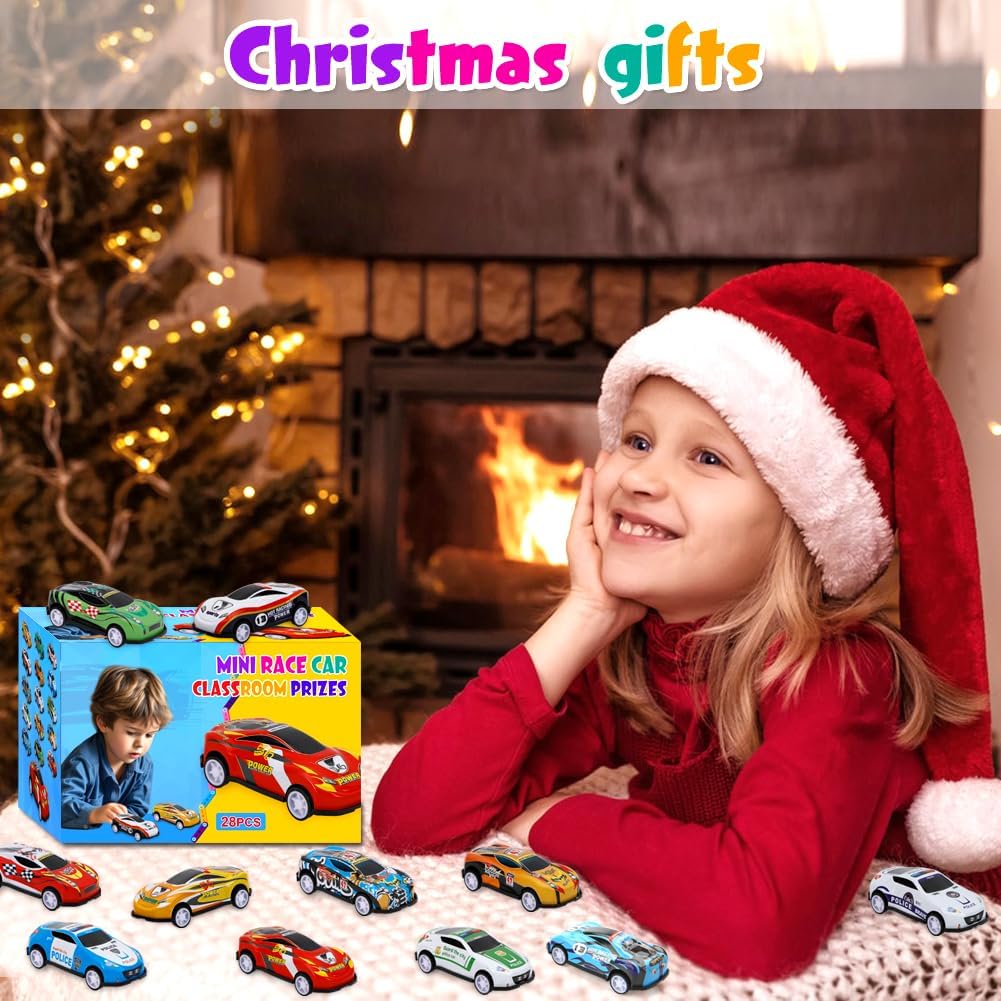 Siwarm 28 pcs Pull Back Cars Toys for Kids, Party Favors Treasure Box for Classroom Prizes Mini Vehicles Race Cars Toys Bulk Xmas Gifts Pinata Goodie Bag Stocking Stuffers for Boys Girls Toddlers