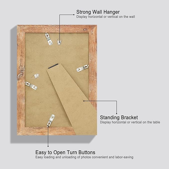 6x9 Picture Frame Set of 4, High Definition Real Glass Rustic Brown Frame, 6 x 9 Wood Photo Frames for Tabletop Display and Wall Mounting
