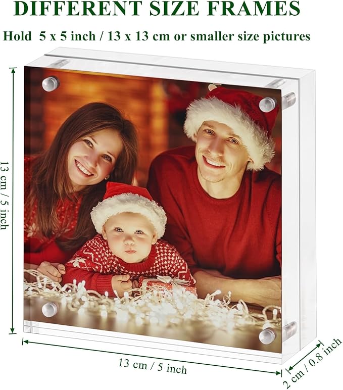Boxalls 5x5 Acrylic Picture Frame, Clear Frameless 5x5 Inches Photo Frames with Magnetic, Double Sided Transparent Desktop Frame