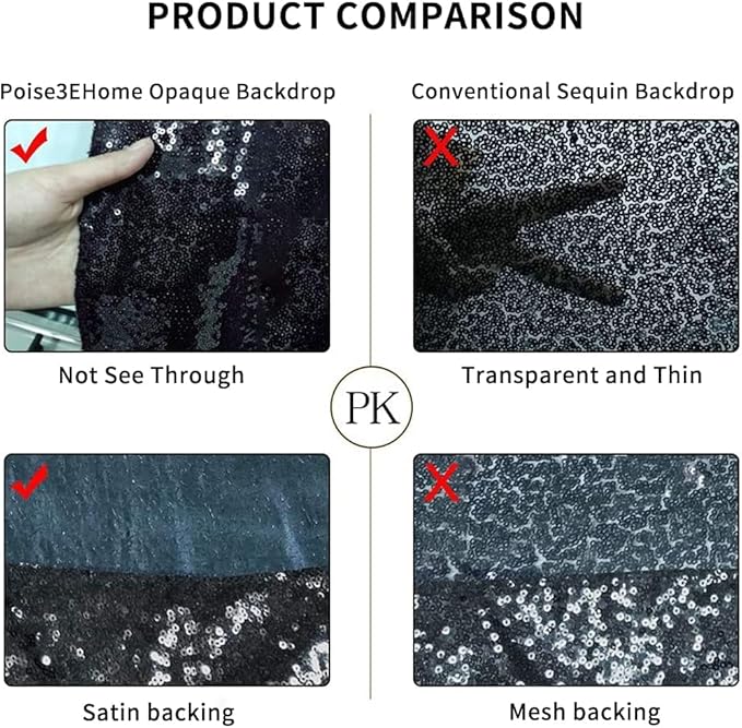 Poise3EHome 20Ft x 10Ft Black Sequin Backdrop, Glitter Thick Satin Sequin Background Drapes, Sequence Xmas Thanksgiving Backdrop for Wedding Party Holiday Festival Decor