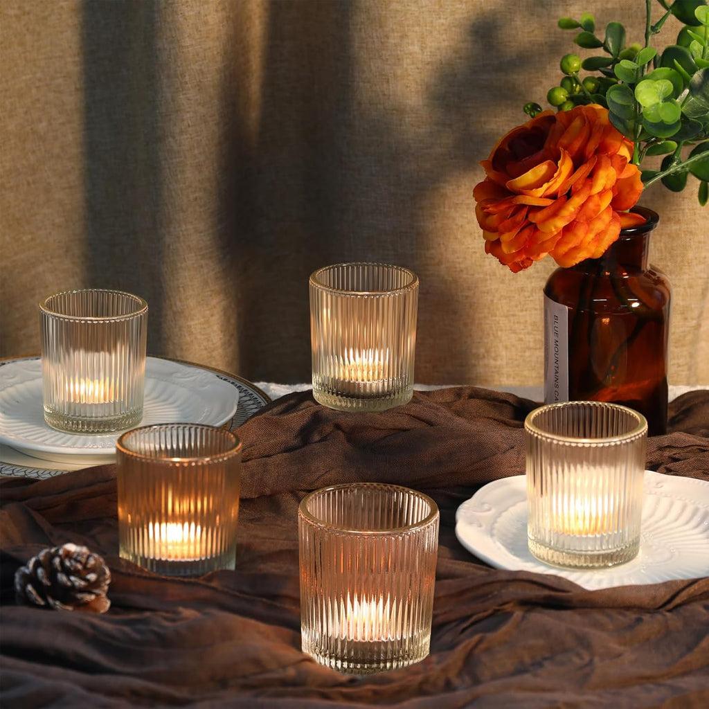 24 Pack Votive Candle Holders, Glass Tea Lights Candle Holder for Wedding | Thickened Glass 2x2.5 Inch Candle Holders, Reusable Durable Elegant Ribbed Vintage Votives For Centerpieces Party Table Decor