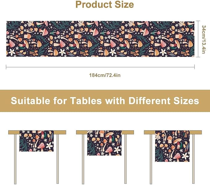 Mushroom Table Runner,Retro Forest Plant Table Cloth Farmhouse Kitchen Dining Table Decoration for Home Party Decor 13x90 Inch