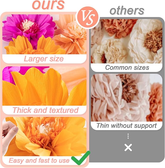 SUNBEAUTY 4 PCS 20" Hot Pink Orange Fall Birthday Party Decorations Giant Paper Flowers Large Crepe Tissue Pompoms Sunset Autumn Women Girls DIY for Wedding Backdrop Bridal Baby Shower Thanksgiving