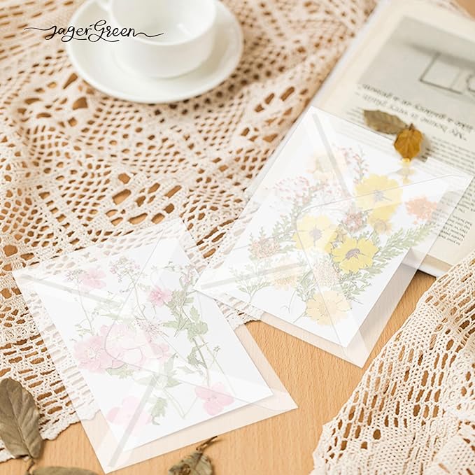 50 Pack 5x7 Vellum Envelopes Letter Size, A7 Translucent Glassine Envelopes for Wedding Invitation, Envelope 5.4x7.6 for Thank You Cards, Birthday Greeting, Lottery Ticket, Stamp Collecting