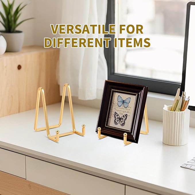 Plate Holder Easel Display Stand - 4.5 inch Metal Plate Stands for Display - Tabletop Picture Stand - Gold Iron Easels for Display Pictures | Photo Frames | Book | Decorative Plates | Plaque -2 Pack