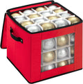 DIMESHY Christmas Ornament Storage Box With Adjustable Dividers,Ornament Storage Container with Two Handles for 64Holiday Decorations,Red