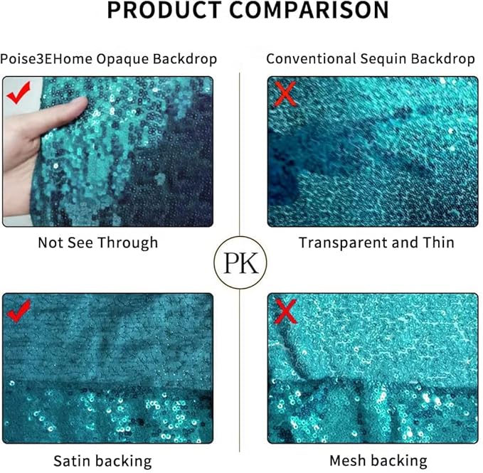 Poise3EHome 8Ft x 10Ft Teal Sequin Backdrop, Glitter Thick Satin Sequin Background Drapes,Sequence Xmas Thanksgiving Backdrop for Wedding Party Holiday Festival Decor