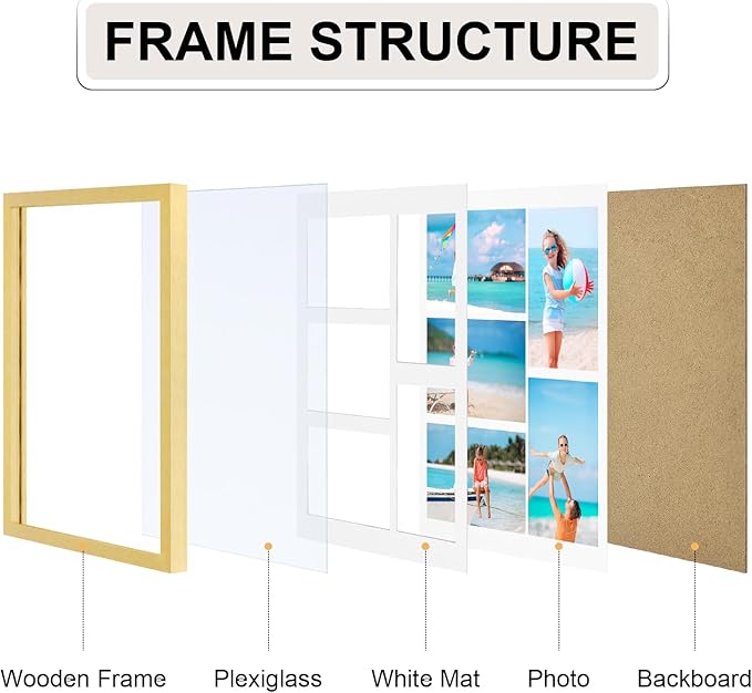 Vittanly 11x14 Collage Picture Frame, Displays 5Pcs 4x6 Pictures with Mat, Picture Frames Collage Wall Decor, Gold, 1 Pack