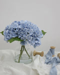 Lifelike Artificial Hydrangea Arrangement in Decorative Vase - Real Touch Fake Flowers for Home, Office, Bathroom or Water Bar Decor, Elegant Table Centerpiece (No Water Needed) (Linght Blue)