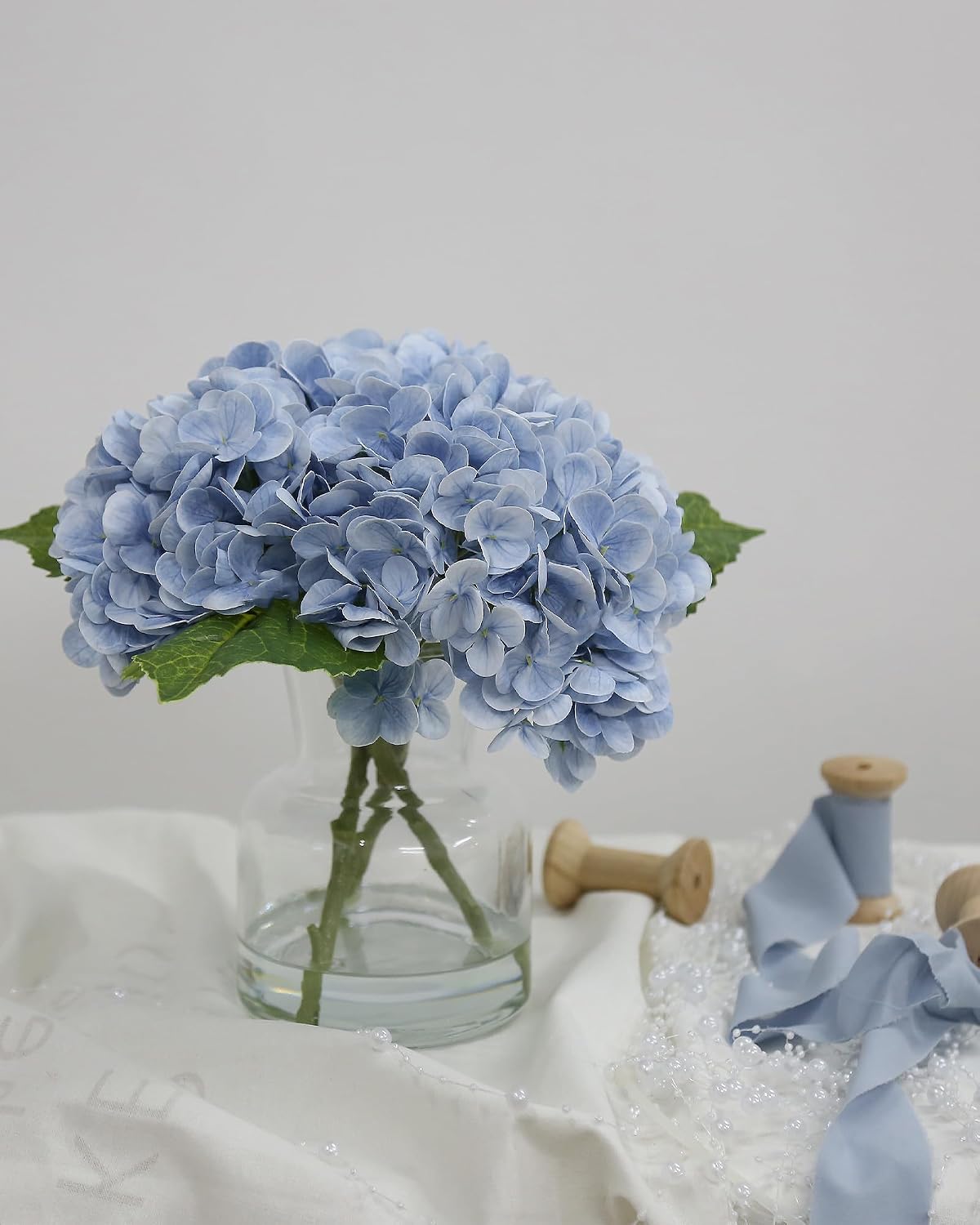 Lifelike Artificial Hydrangea Arrangement in Decorative Vase - Real Touch Fake Flowers for Home, Office, Bathroom or Water Bar Decor, Elegant Table Centerpiece (No Water Needed) (Linght Blue)