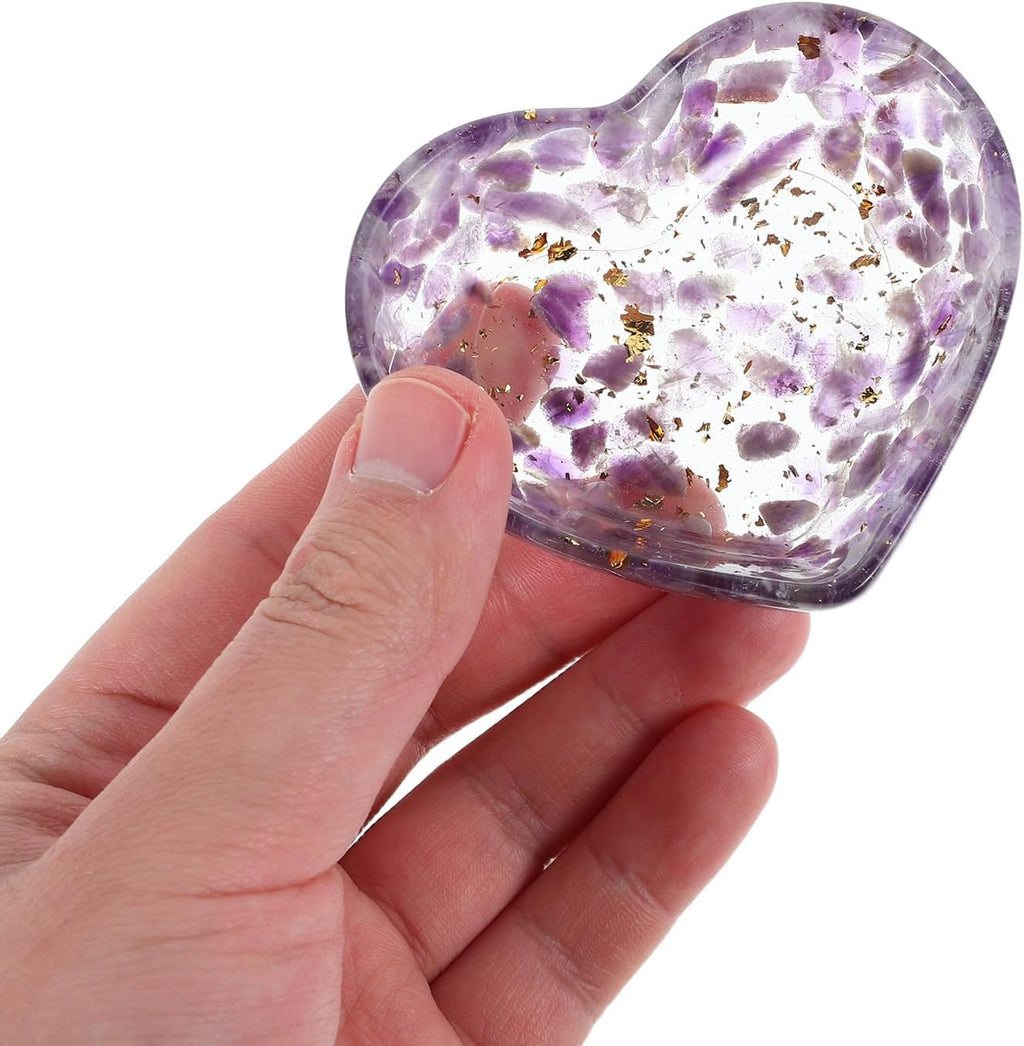 SECFOU Heart Shaped Resin Candle Base with Natural Crystal and Unique Texture, Versatile and Built to Last Decorative Bowl for Office and Living Room Candle Holder