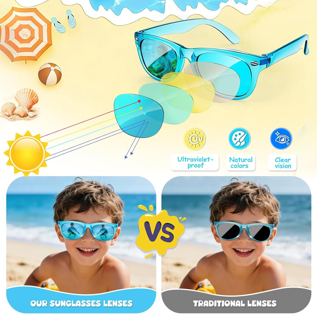 18 Pack Kids Sunglasses Bulk Party Favors, Neon Sunglasses with UV400 Protection for Kids Age 3-8,Great Gift for Birthday ，Graduation Party Supplies Party, Beach, Pool，Boys Girls Goody Bag Stuffers