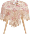 Lace Floral Tablecloth Vintage Round Tablecloth Decorative Exquisite Border Table Cover for Party Wedding Home Decorations, Round-48, Pink