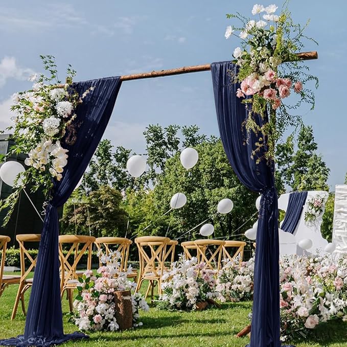Navy Blue Wedding Arch Draping Fabric 4 Panels 29" x 20 FT Navy Wedding Drapes for Backdrop Sheer Curtain Drapes for Romantic Bridal Baby Shower Ceremony Birthday Party Fall Outdoor Events