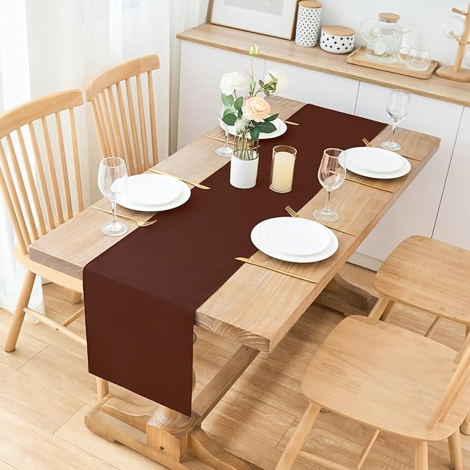 2 Pack Chocolate Table Runner 12 x 72 Inch Solid Color Farmhouse Runners Coffee Table Dresser for Daily Party Home Decoration