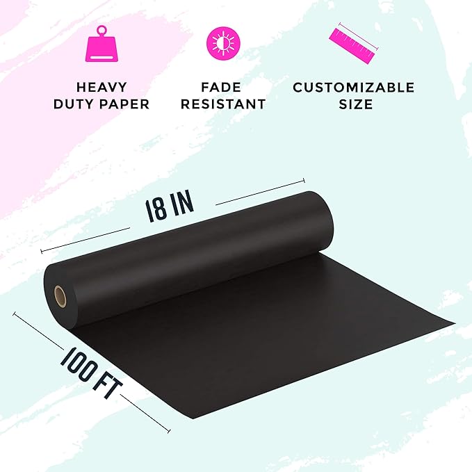 Bryco Goods Black Kraft Paper Roll - 18 Inch x 100 Feet - Ideal for Packing, Shipping, Arts & Crafts, Poster, Bulletin Board, Decorations, Bouquet, Gift Wrapping - Made in The USA