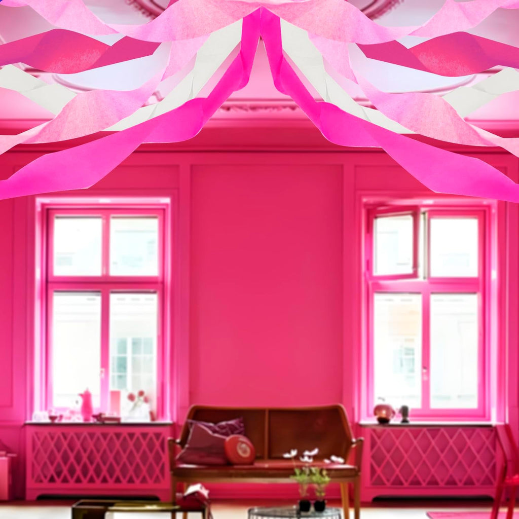 PheiLa Valentines Day Party Supplies, 4 Rolls Pink and White Crepe Paper Streamers for Galentines Day Girls Birthday Wedding Party Decor 1.77 Inch x 82 Ft/Roll, 328ft