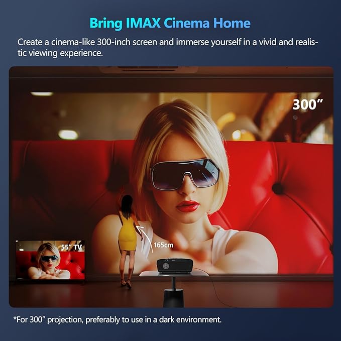 Ultra HD 4K Projector Auto Focus HDR WiFi6, Smart LED WiFi Bluetooth Projector 4K Daylight Home Cinema Movie Gaming 2300ANSI Ceiling Mounted Indoor Outdoor with Auto Keystone Zoom HDMI USB LAN Apps