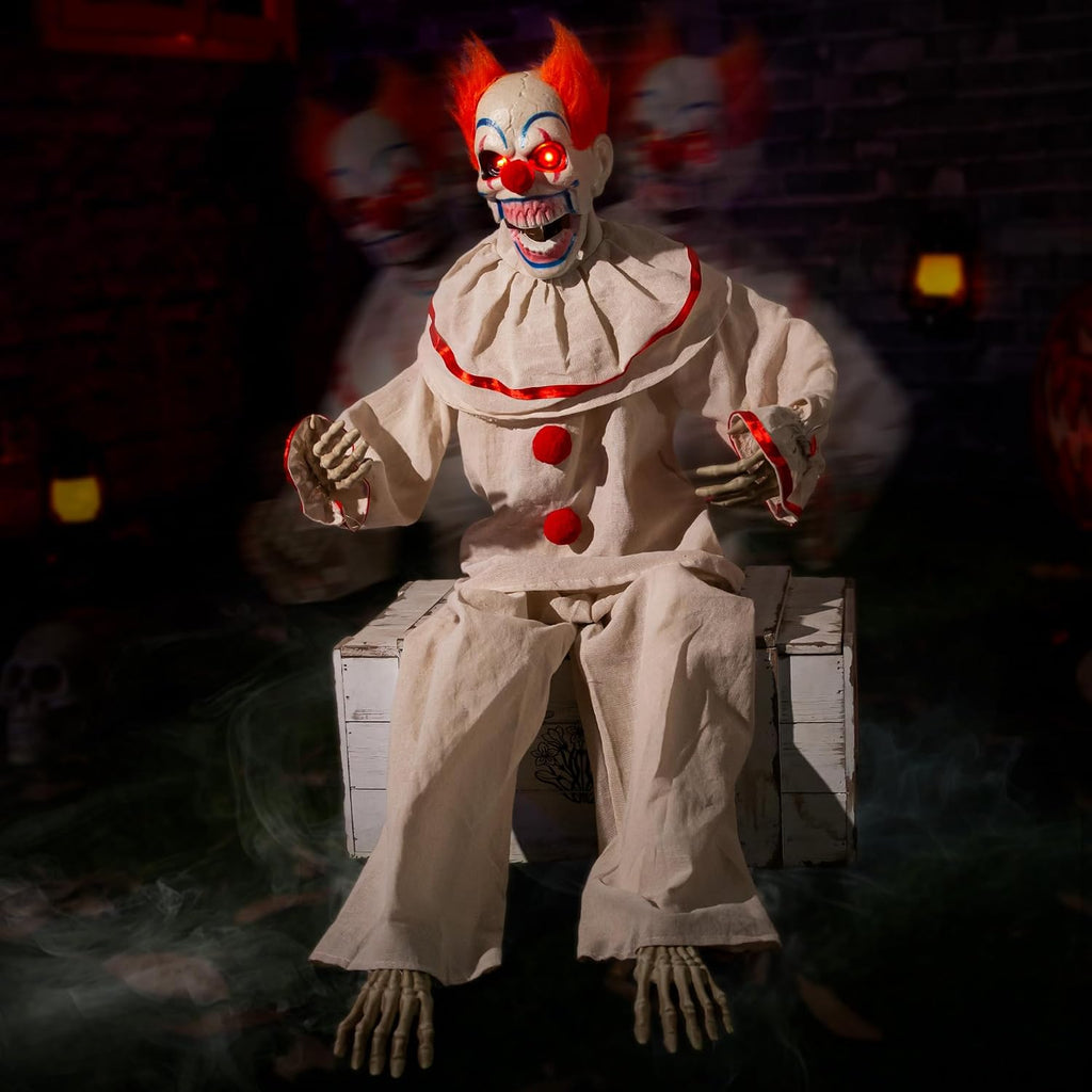 halloween animatronic sitting clown, halloween animated decorations with, main product view