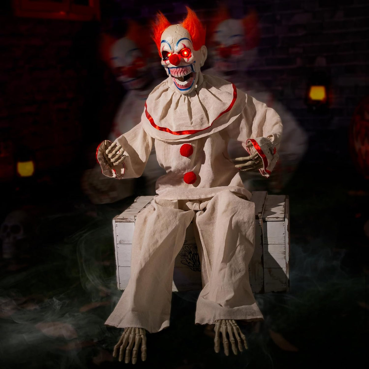 Halloween Animatronic Sitting Clown, Halloween Animated Decorations with Soun...
