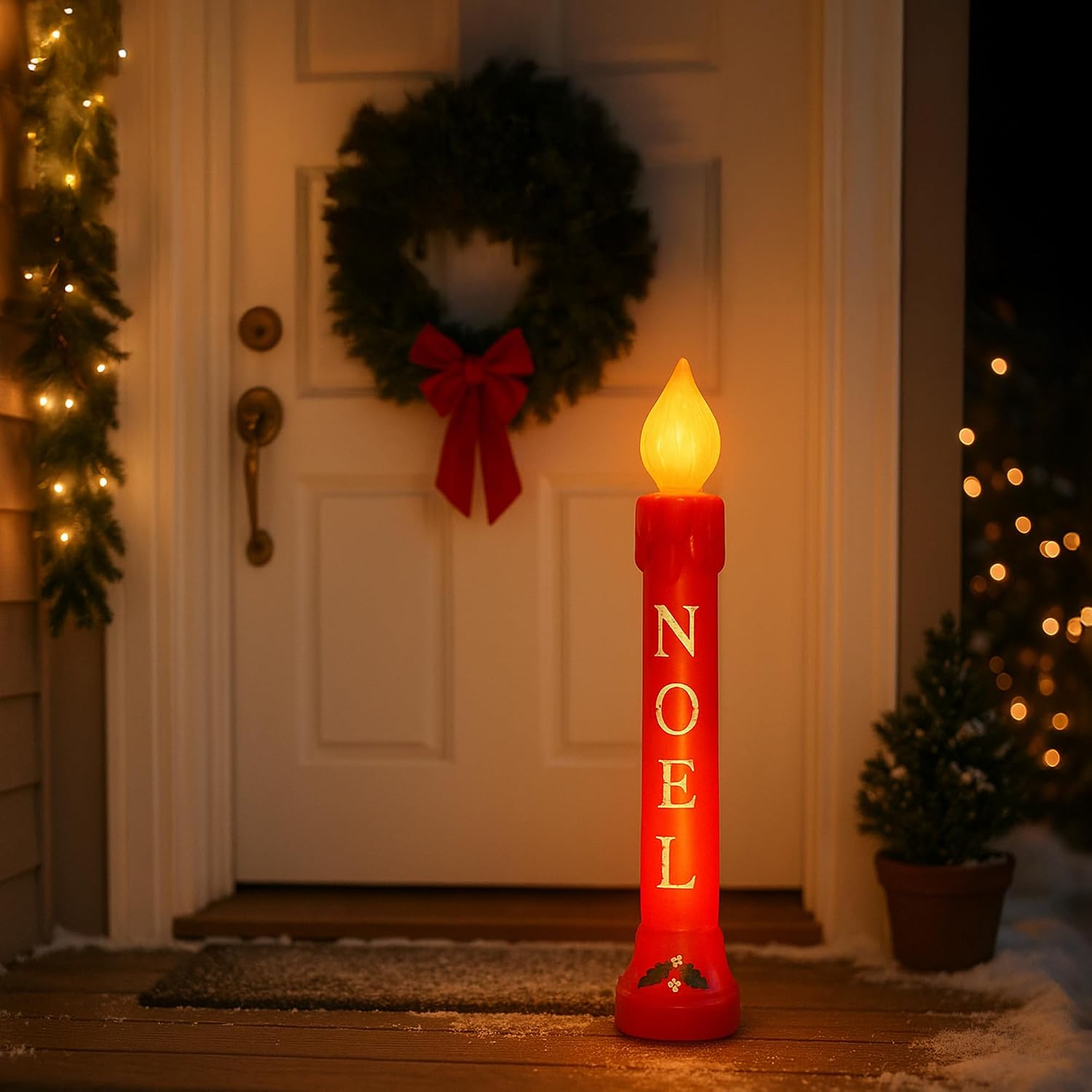Union Products Blow Molded 39 Inches Plastic Realistic Lighted Noel Illuminated Candle with Electric Cord and Light Included, Red