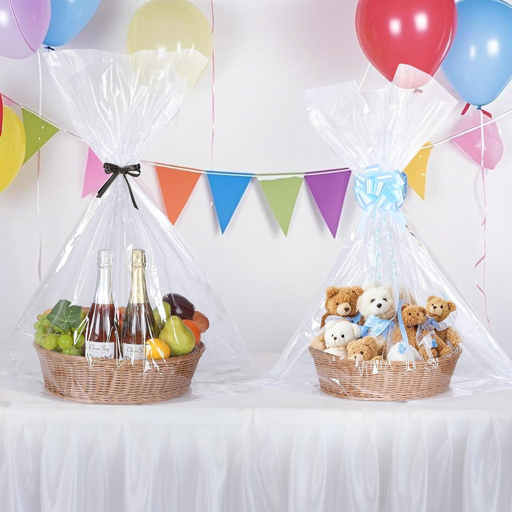 woric 12PCS Large Clear Cellophane Gift Bags 30x40 Inch | Cellophane Wrap for Gift Baskets Bags for Baby Shower Raffle Back to School Teacher Gift Birthday Party Bridal Shower