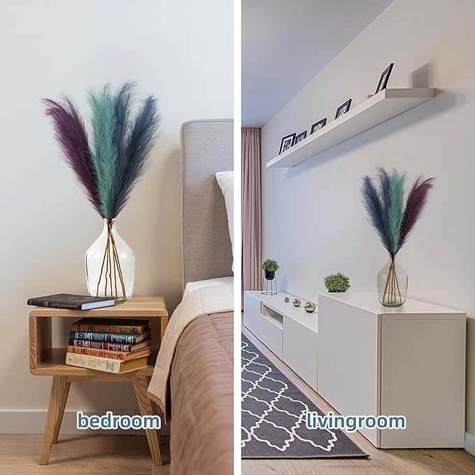 EVODIS Pampas Grass Decor Tall, 43"/110cm Faux Pampas Grass 6 Stems Large Pompass Grass Branches Tall Bulk Boho Flower Arrangement for Home Room Wedding Party Decor