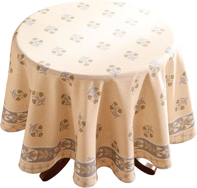 patdrea Designer Vintage Small Beige Tablecloth for Round Table,Linen Yellow Floral Pattern Tablecloths,Cover Cloth Decor for Kitchen Dining Christmas,Thanksgiving,Diameter 55"-Istana a