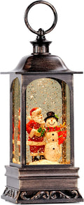 Christmas Snow Globe Lantern, Musical Snow Globe with Swirling Glitter, Battery Powered, Christmas Decorations Indoor for Home - Santa and Snowman