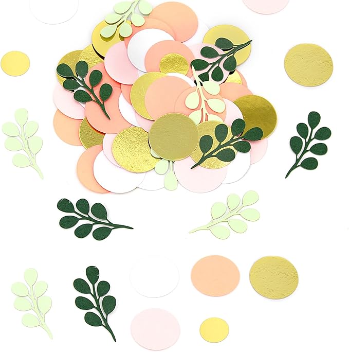 300PC Sage Green Gold Pink Round Dots Confetti for Girl Baby Shower Decorations Greenery Eucalyptus Scatter Birthday Decorations for Women Bridal Shower Wedding Confetti Party Decor Supplies