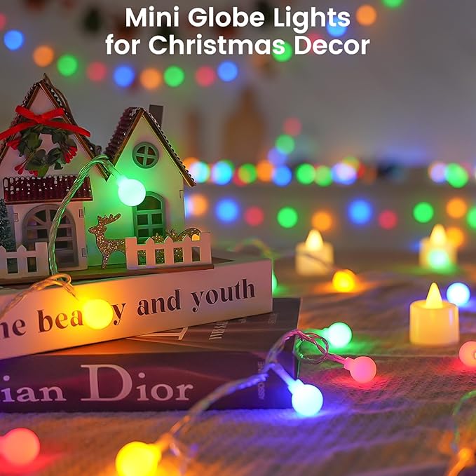 LORRYTE Connectable 100LED Christmas Lights Outdoor Indoor - 43FT Multicolor Globe String Lights with Remote, 8 Modes Plug in Fairy Light Waterproof for Christmas Decorations Bedroom Decor
