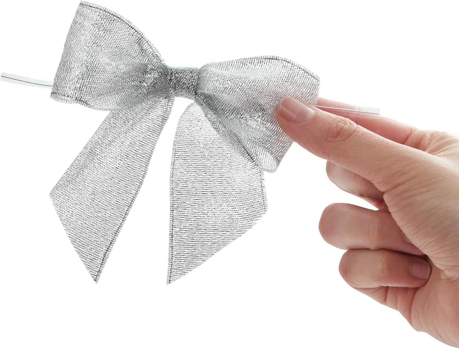 Bright Creations 36-Pack Mini Organza Twist Tie Bows - 4x3 Inch Silver Organza - Premade for Treat Bags & Gift Wrapping - Metallic Treat Bag & Craft Bows