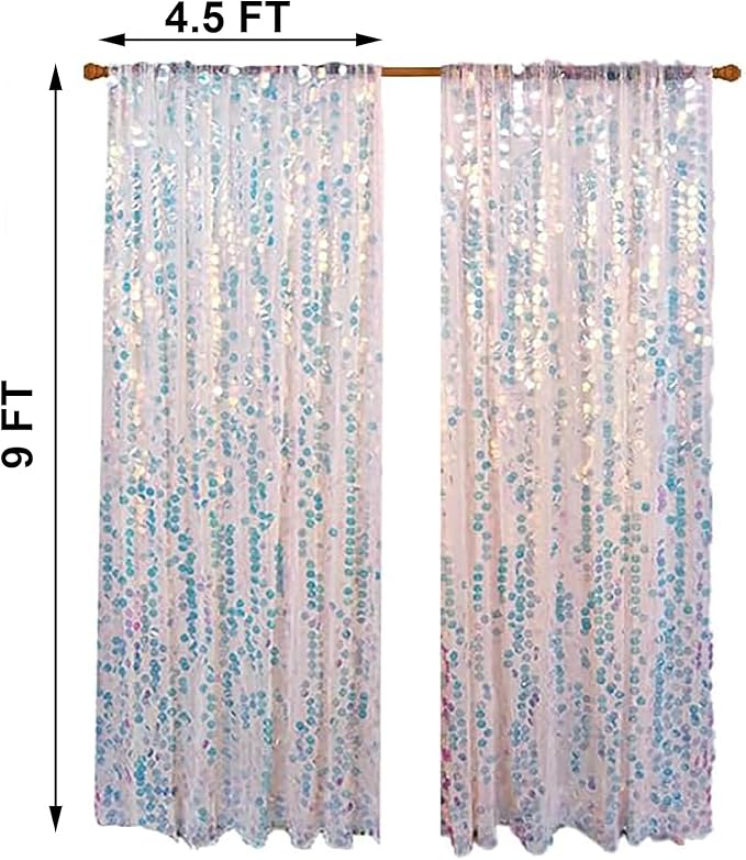 HH 9x9FT Iridescent Sequin Backdrop Curtains, 2 Panel Photography Backdrop Glitter Curtains Fabric Background, Large Shimmer Backdrop Drapes for Christmas Wedding Party Decor