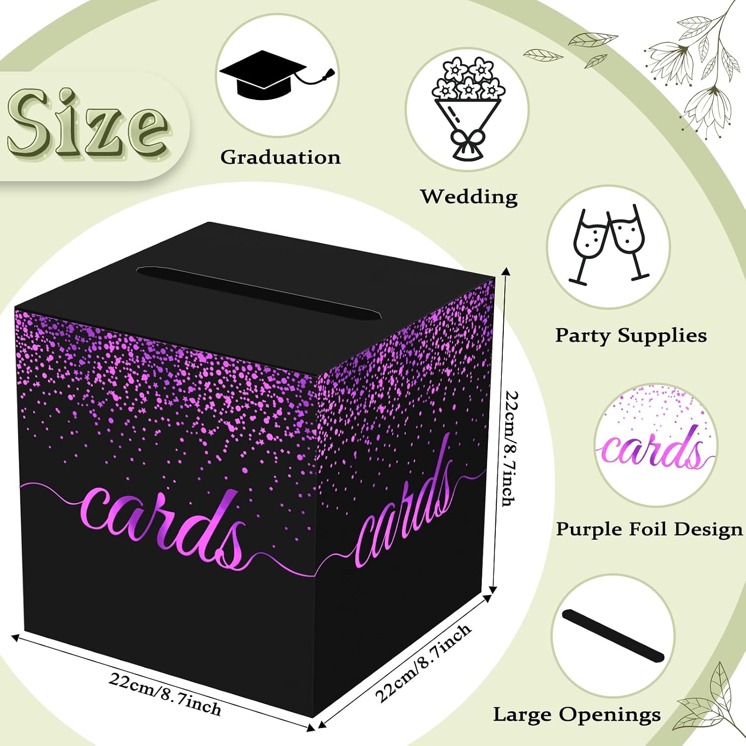 WNINK Black Purple Gold Cards Box for Birthday, Wedding, Bridal or Baby Shower, Graduation, Funeral, Anniversaries, Engagement Party Decorations Supplies Money and Cards Receiving Box