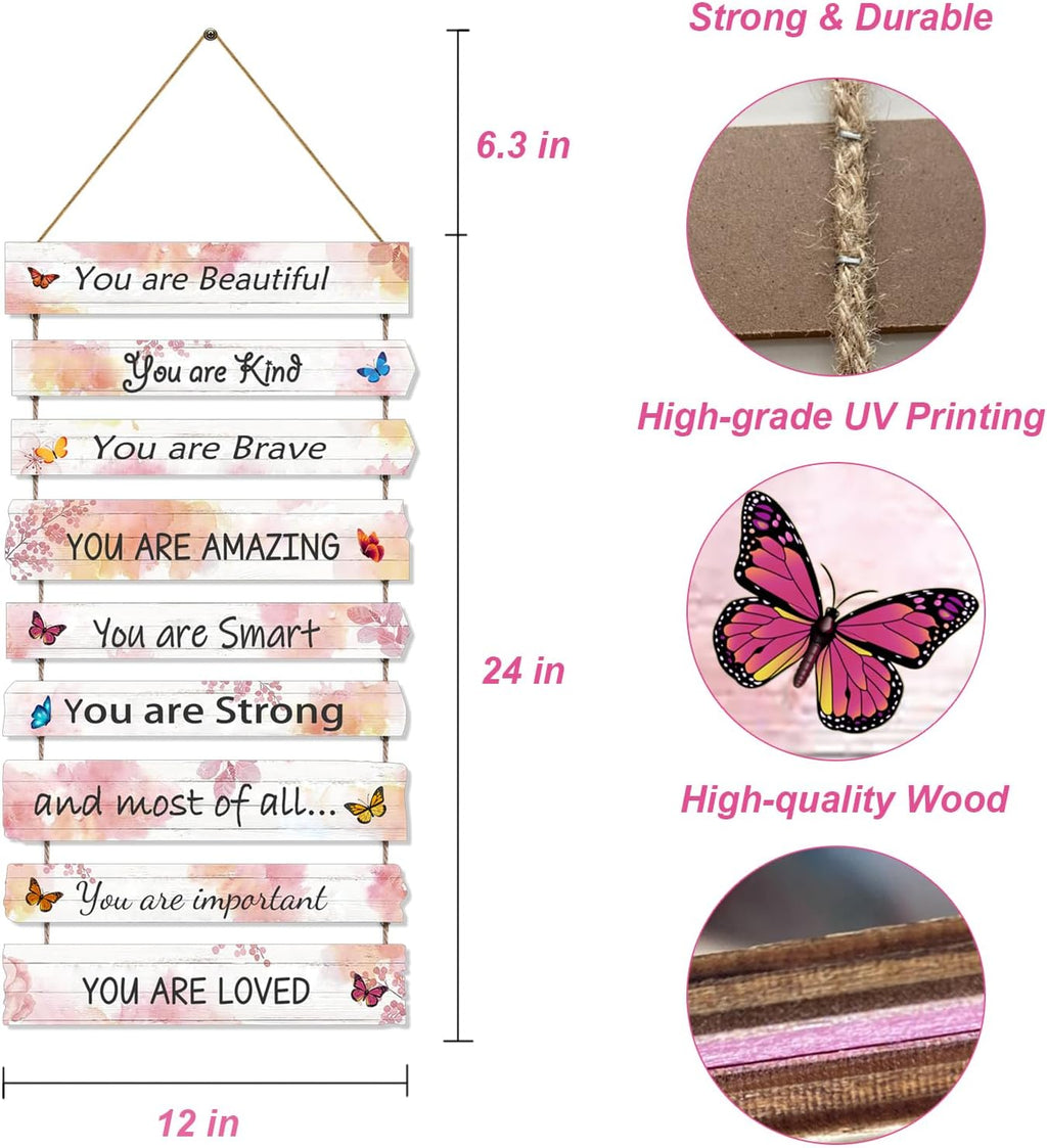 JEVUVU Butterfly Girls Room Decor, Pink Wall Decor for Baby Girl, Girl Bedroom Decor Art Signs, Trendy Stuff Decorations for Kids Nursery Bed Room Dorm Classroom Bathroom