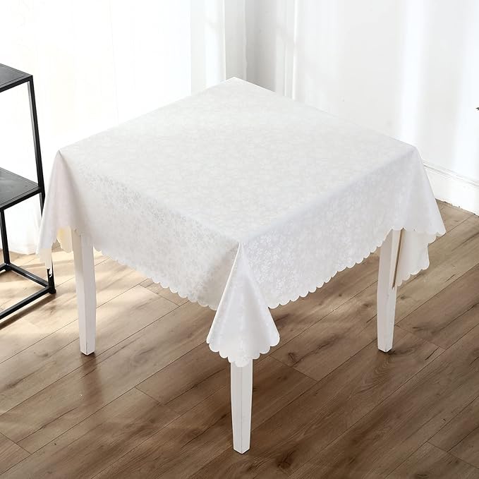 Smiry Square Table Cloth, Waterproof Heavy Duty Vinyl Tablecloths, Wipeable Washable Table Cover for Kitchen and Dining Room (White, 54" X 54")