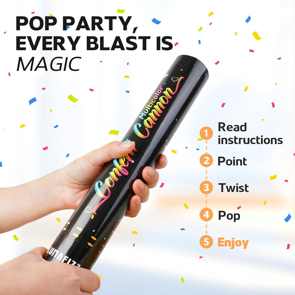12in Confetti Cannons 6pk,LUMAFIZZ Multicolo Eco-Friendly Confetti Poppers | for Party，Birthday，Christmas Eve，Wedding，New Year Celebration