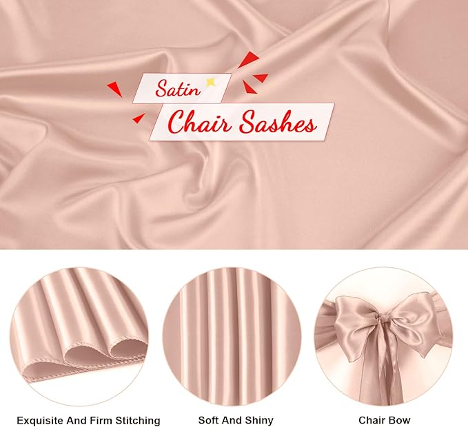 Satin Chair Sashes Bows Universal Chair Ribbon Ties Back Sash for Wedding Party Reception Events Banquets Hotel Event Chair Cover Decoration (7x108 inch) (100, Blush Pink)