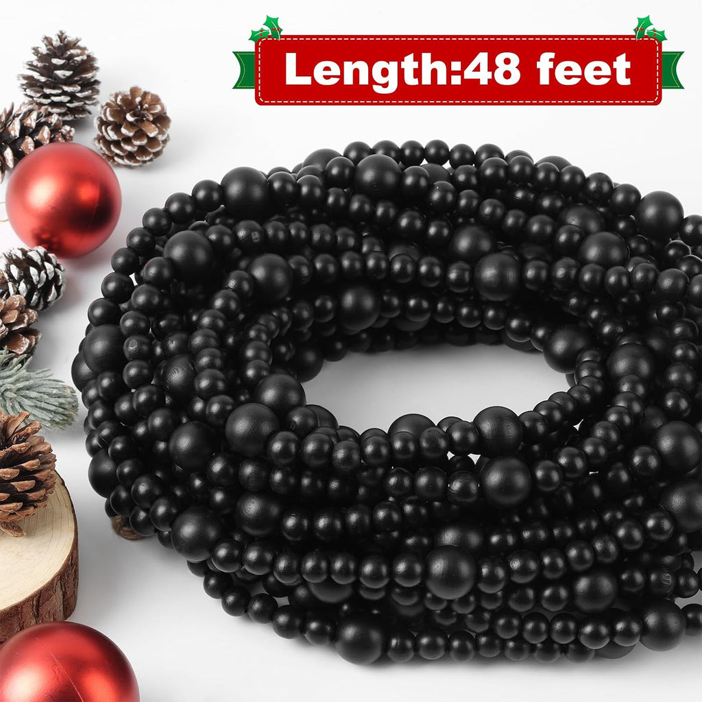 48ft christmas wood bead garland rustic holiday decor shown in use