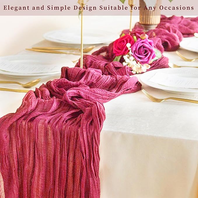 Hot Pink 6 Pack Cheesecloth Table Runner 10FT Boho Fabric Rustic Cheese Cloth Table Runner for Wedding 20 x 120 Inch Long Bridal Shower Baby Shower Gauze Sheer Birthday Party Table Decorations