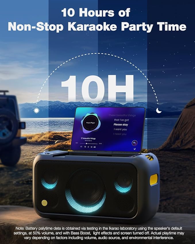Ikarao Karaoke Machine for Adults, with Lyrics Display Built-in 13.3" Screen, Truly All in One Karaoke Machine with 2 Wireless Microphone (Hidden & Self Charging), 460W Bluetooth Speaker for Party, TV
