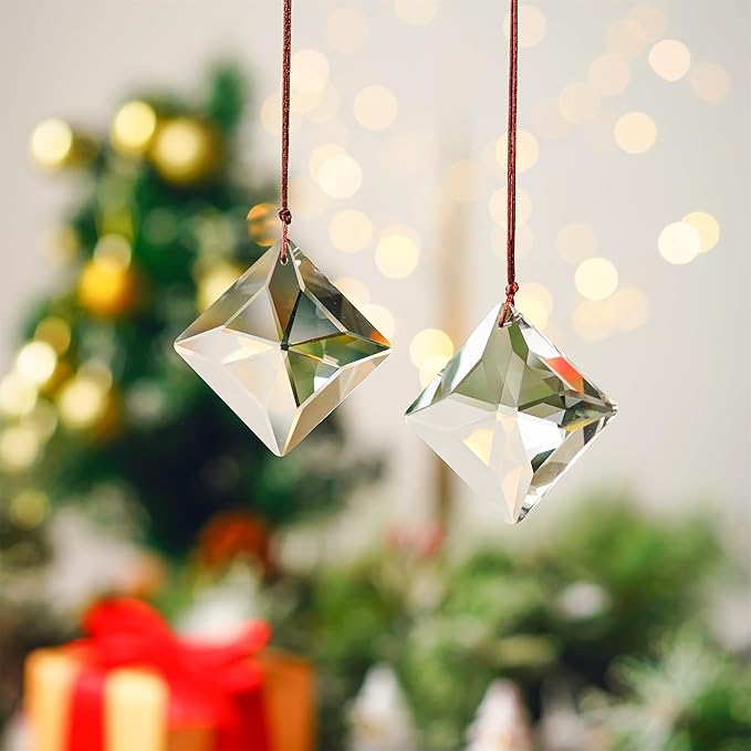 HDCRYSTALGIFTS 2PCS 50mm Clear Crystal Sun Catcher Prisms, Hanging Suncatchers with Glass Prism, Rainbow Maker for Windows, Balcony, Kitchen, Garden Decoration