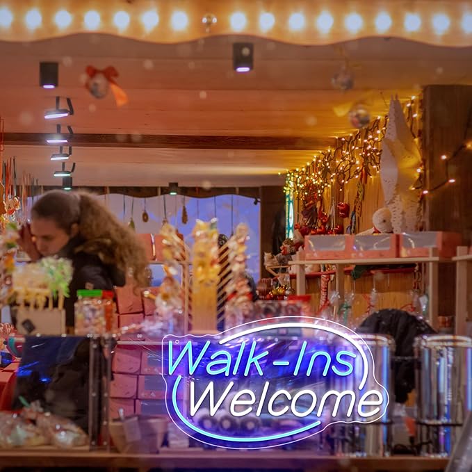 Walk-Ins Welcome Neon Sign, Neon Sign For Wall Decor, Blue + White Led Signs Usb Powered, Living Game Room Decor, For Bedroom Restaurant Bar Hotel Shop Party Birthday (16.5x9.4in)